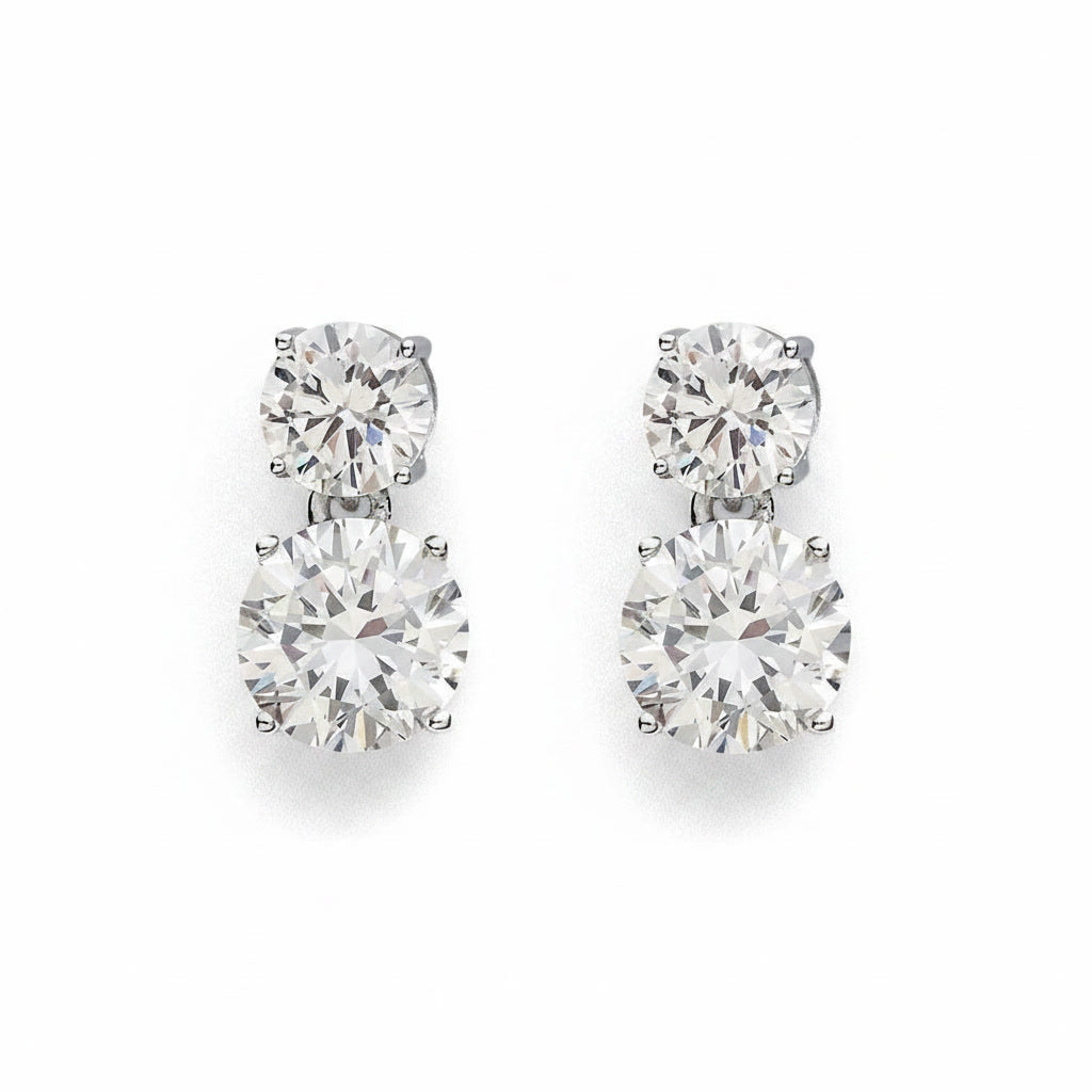 Round Diamond Drop Earrings