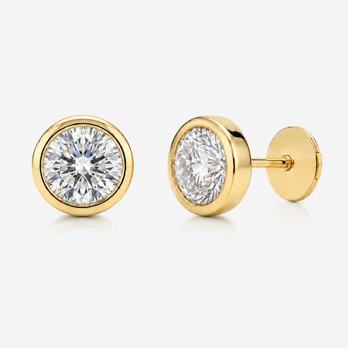 Bezel-Set Round Diamond Stud Earrings