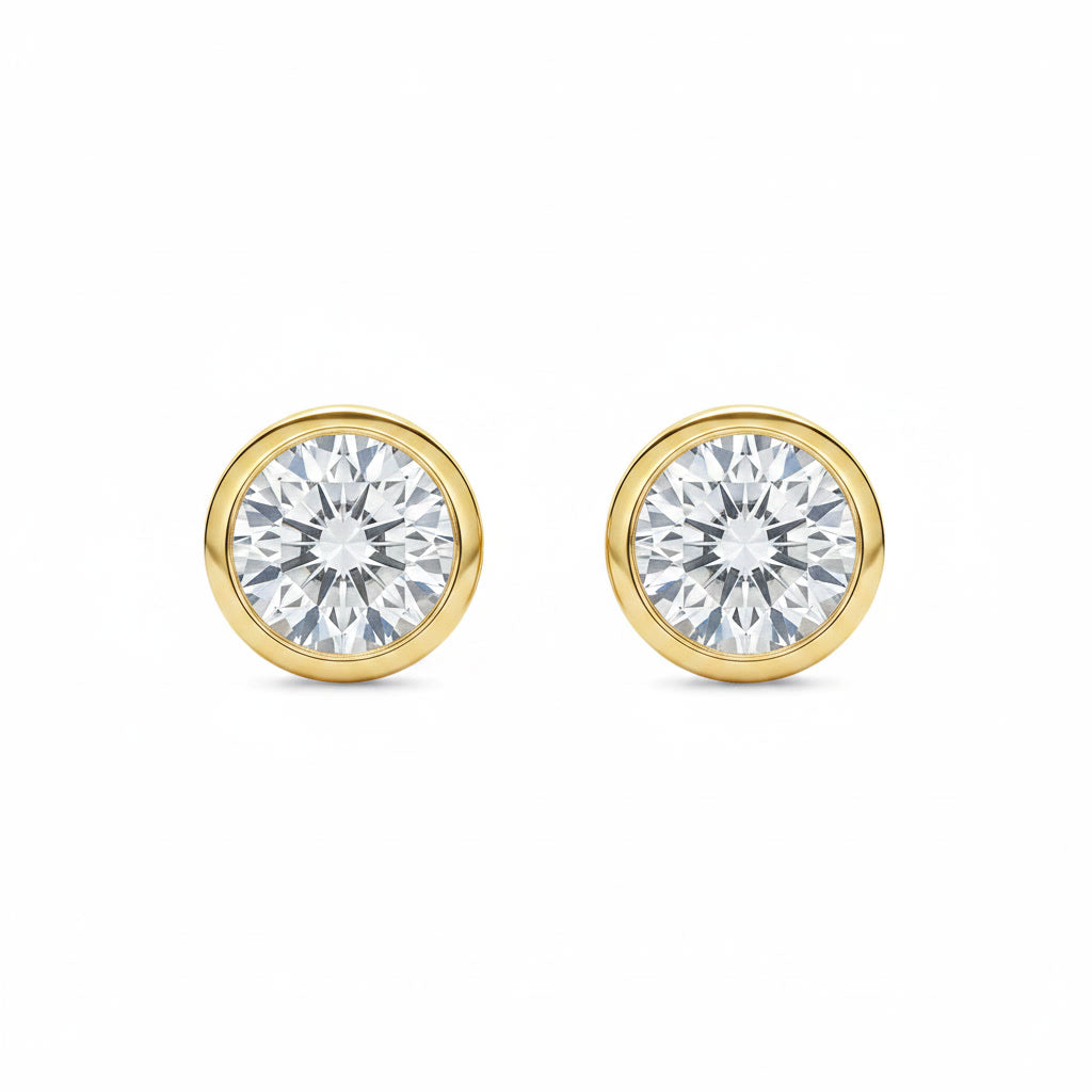 Bezel-Set Round Diamond Stud Earrings
